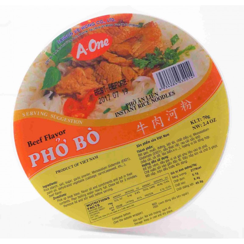 Vermicelle de riz instantanée PHO BO saveur Boeuf - A-ONE 70g