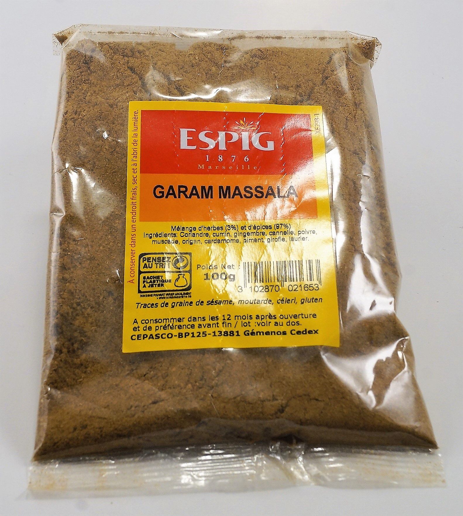 Garam massala en poudre (辛辣什香粉) ESPIG - Épicerie sucrée et salée, Épices,  Assaisonnements - Tang Frères